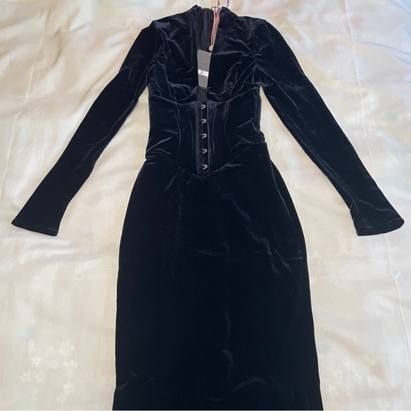 NEW! House of CB- Arabella Black Velvet Corset Maxi Dress Size XS Bodycon Sexy - Picture 3 of 11